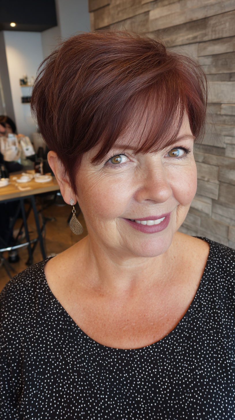 Textured Pixie with Soft Bangs and Warm Tones