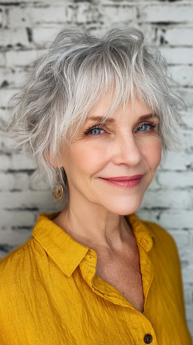 Textured Silver Bixie Shag with Feathered Layers