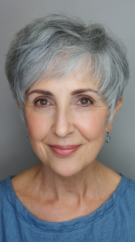Textured Silver Pixie Cut with Soft Movement