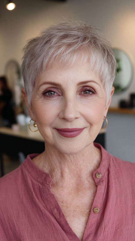 Textured Silver Pixie with Soft Volume