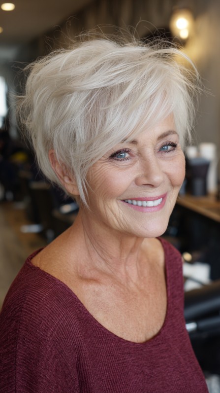 Textured Silver Shaggy Pixie with Soft Layers