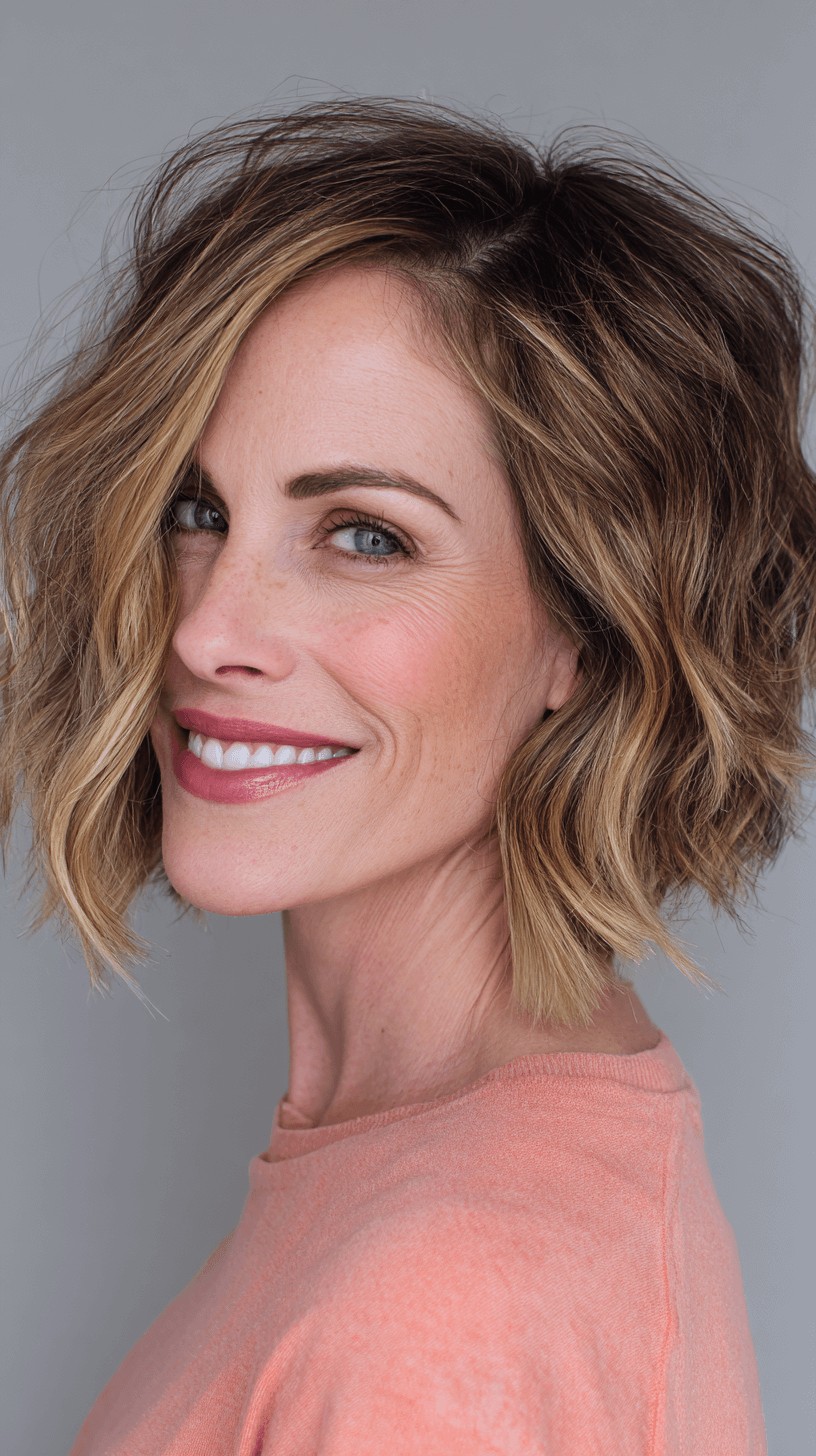 Textured Wavy Bob with Lived-In Highlights