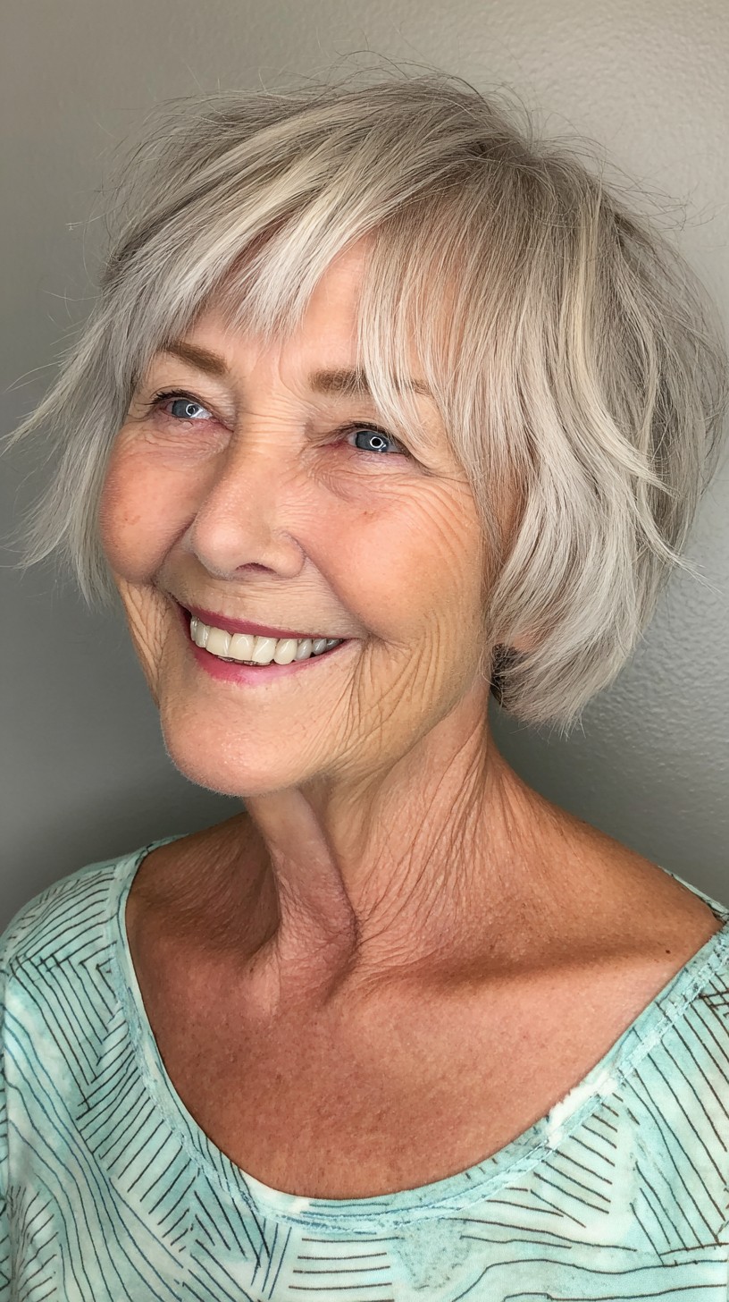 Textured Wispy Bob with Soft Fringe