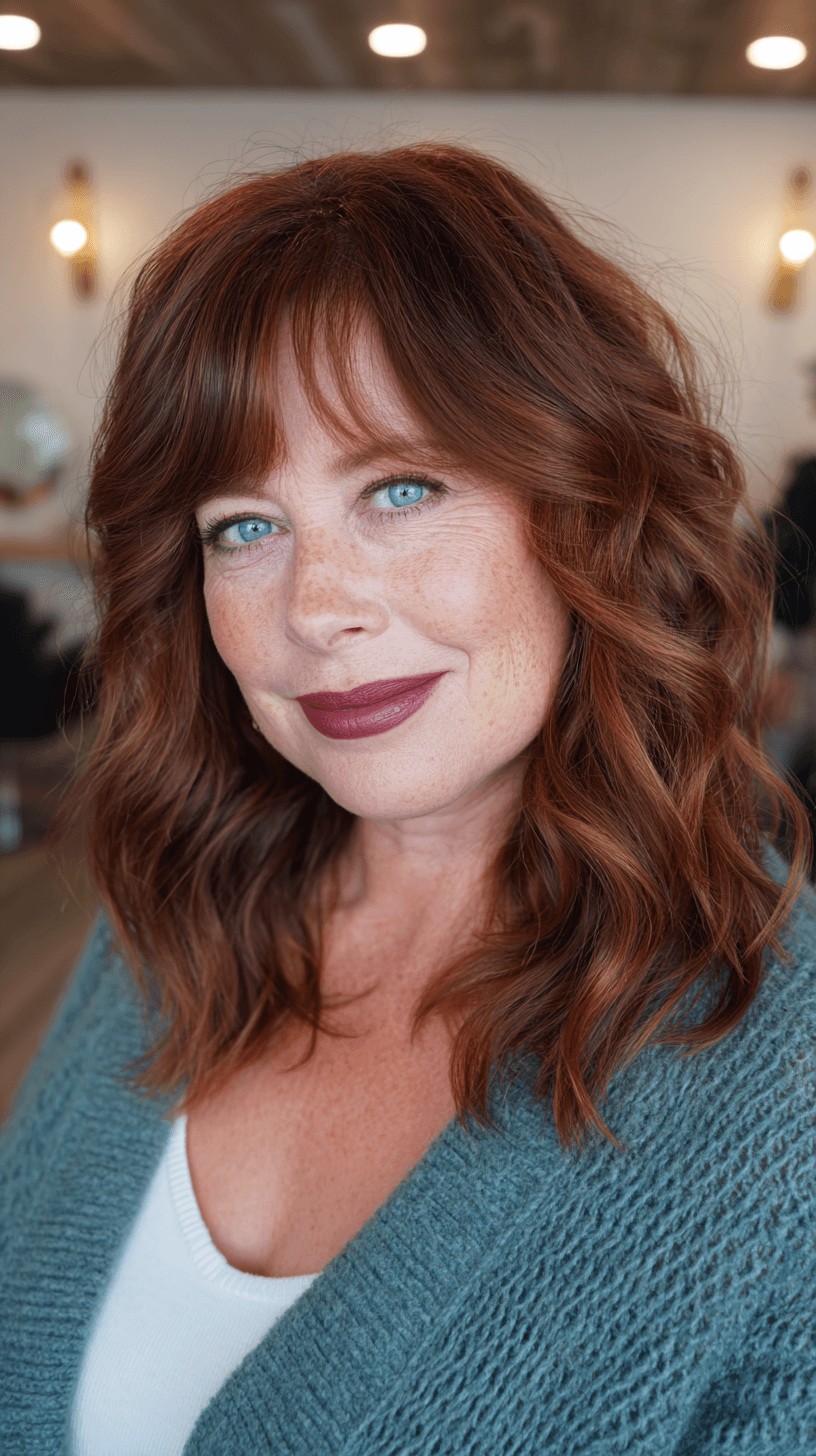 Warm Auburn Shoulder-Length Waves with Face-Framing Layers