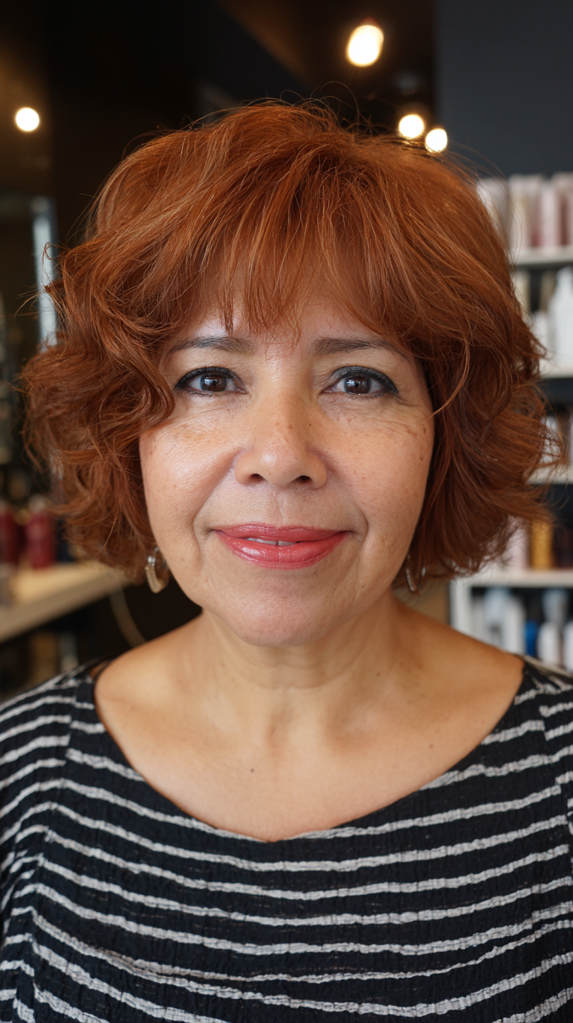 Bold Curly Red Bob with Textured Layers