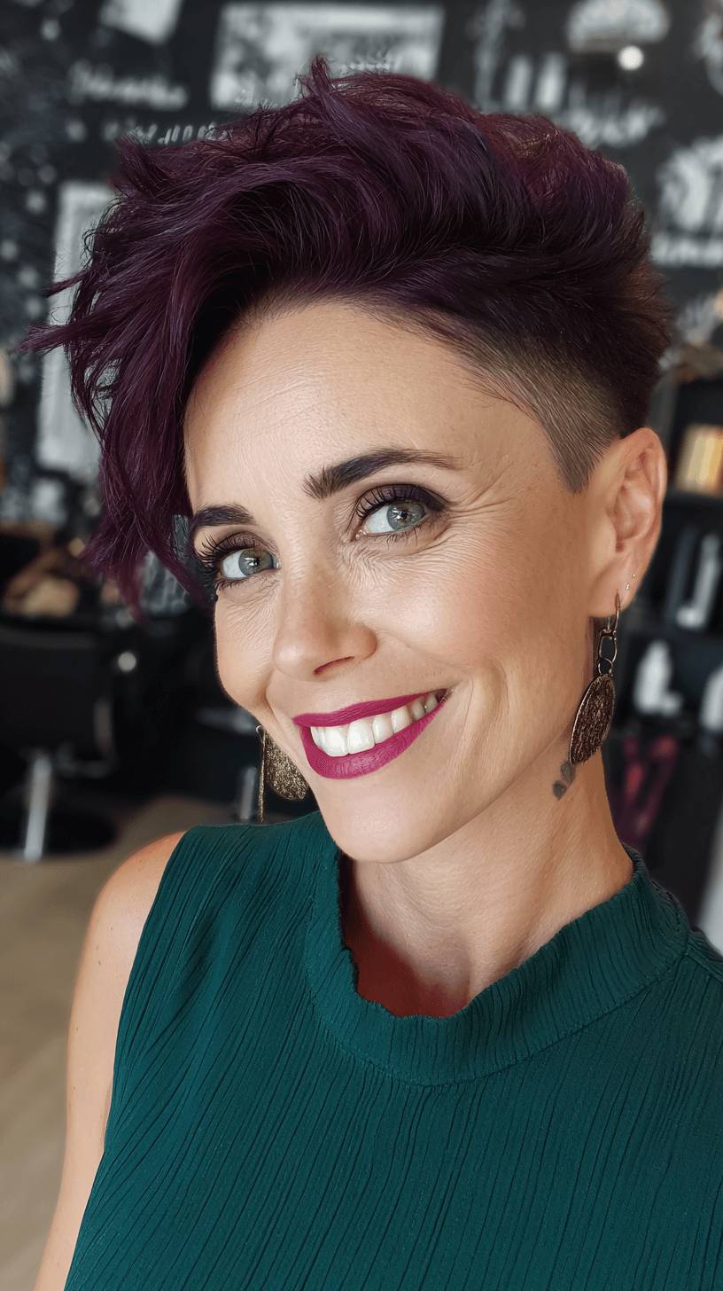 Bold Edgy Pixie with Vibrant Plum Highlights