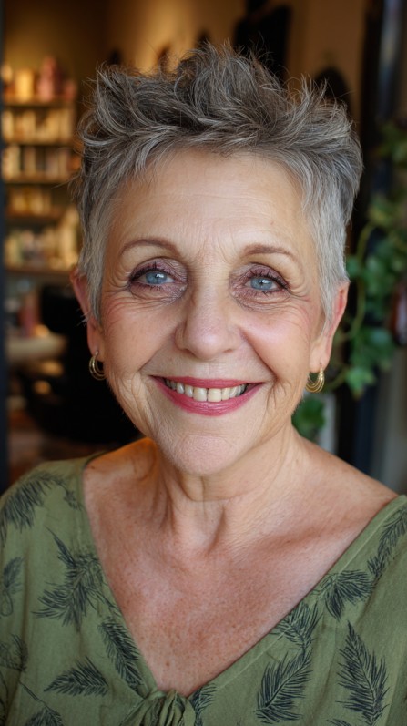 Charming Short Grey Hair with Textured Spiky Layers