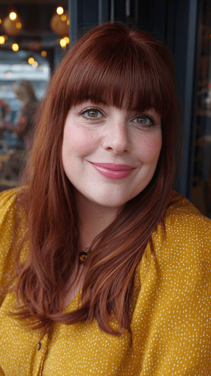 Chic Copper Razor Cut Bangs with Soft Layers