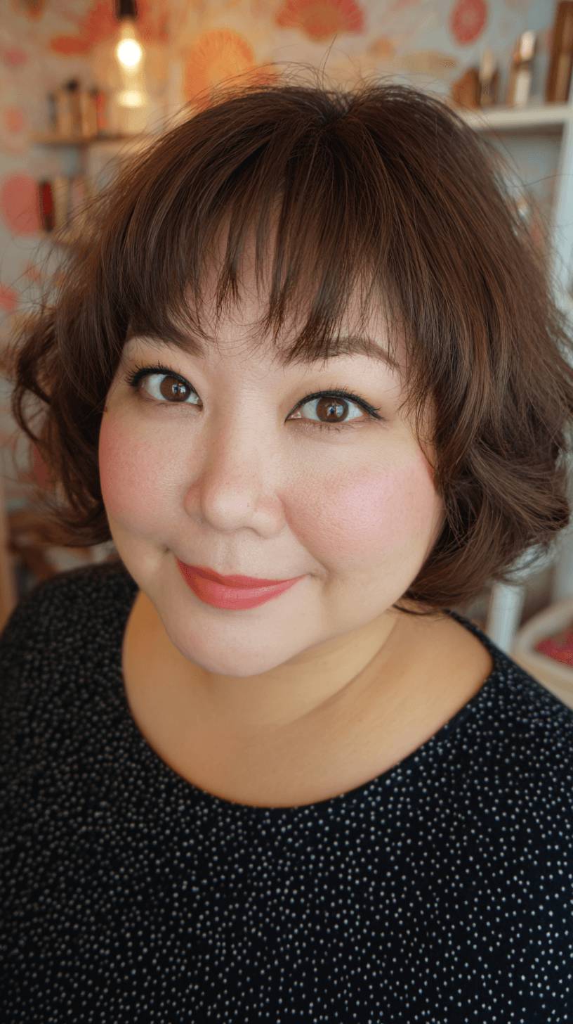 Chic Curly Razor Cut Bangs with Face-Framing Layers