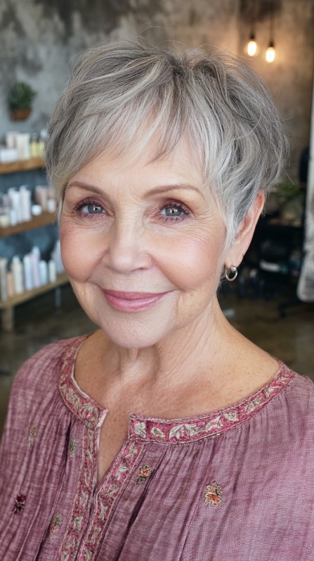 Chic Short Grey Pixie Cut with Soft Textured Layers
