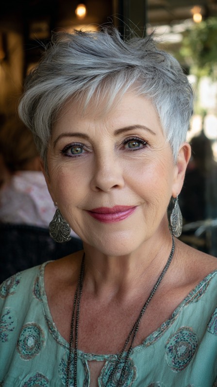 Chic Short Layered Grey Pixie with Textured Volume