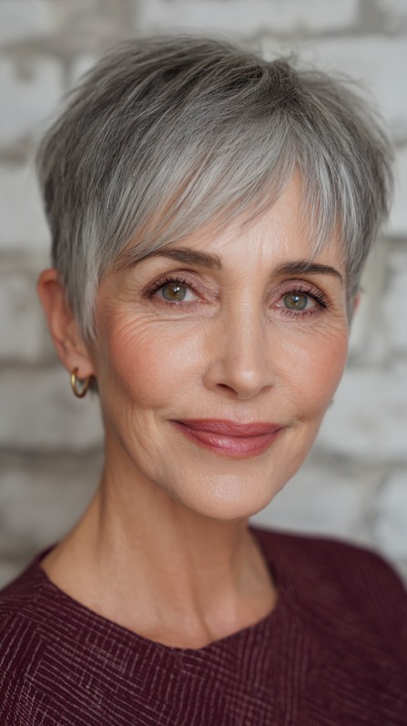 Chic Short Textured Grey Pixie Cut with Feathered Layers