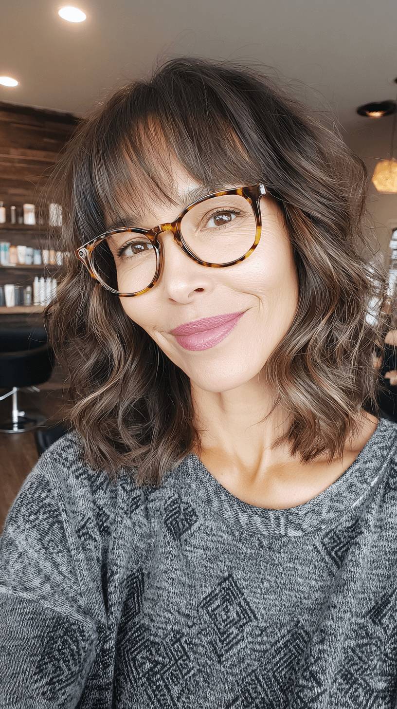 Chic Textured Razor Cut Bangs with Loose Waves