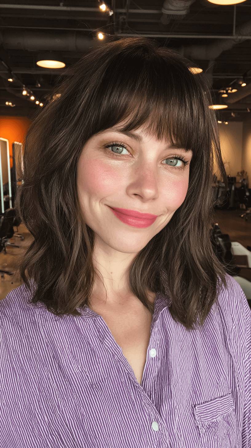 Chic Textured Razor Cut Bangs with Subtle Waves