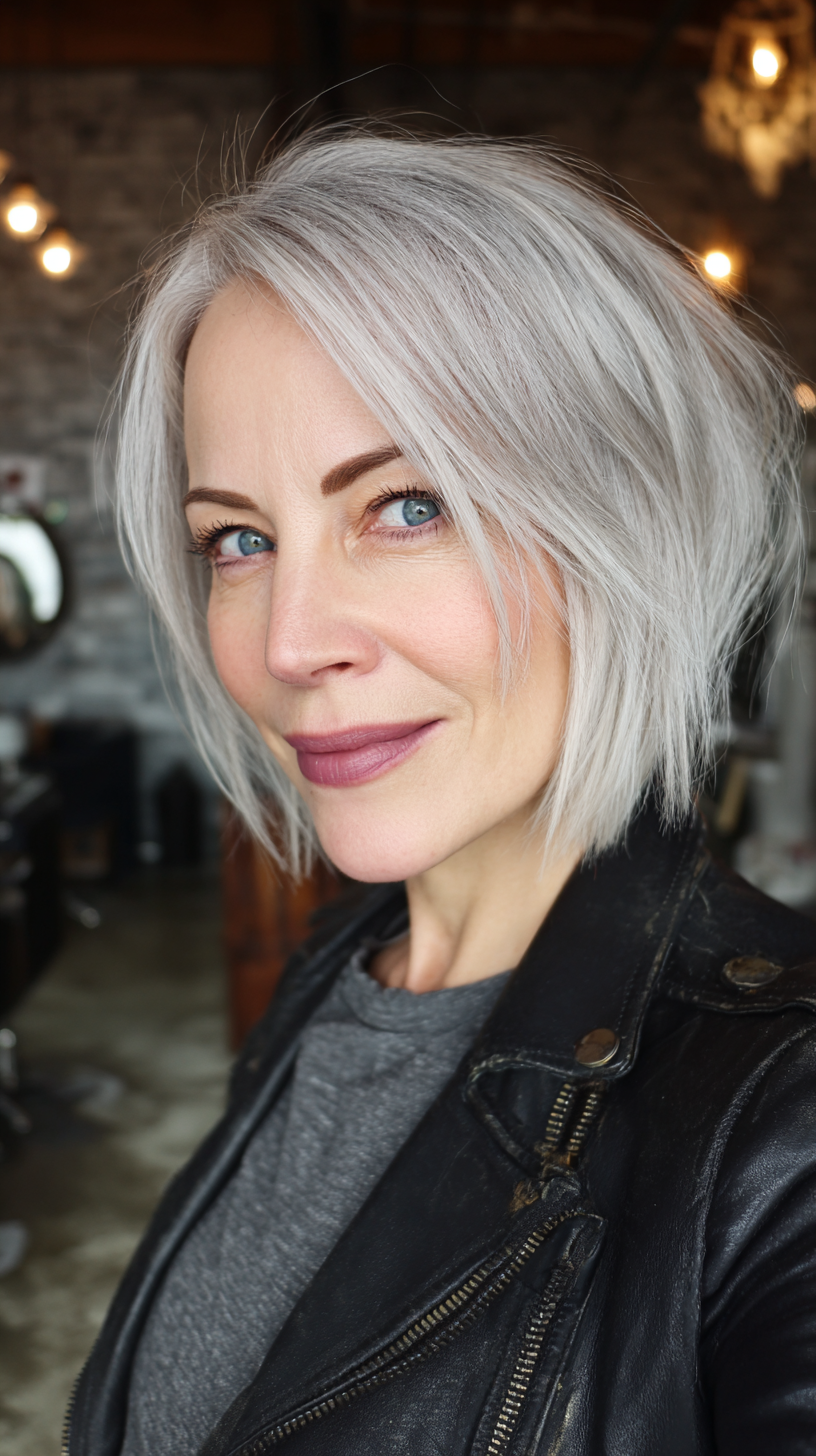 Chic Textured Silver Bob with Subtle Layers