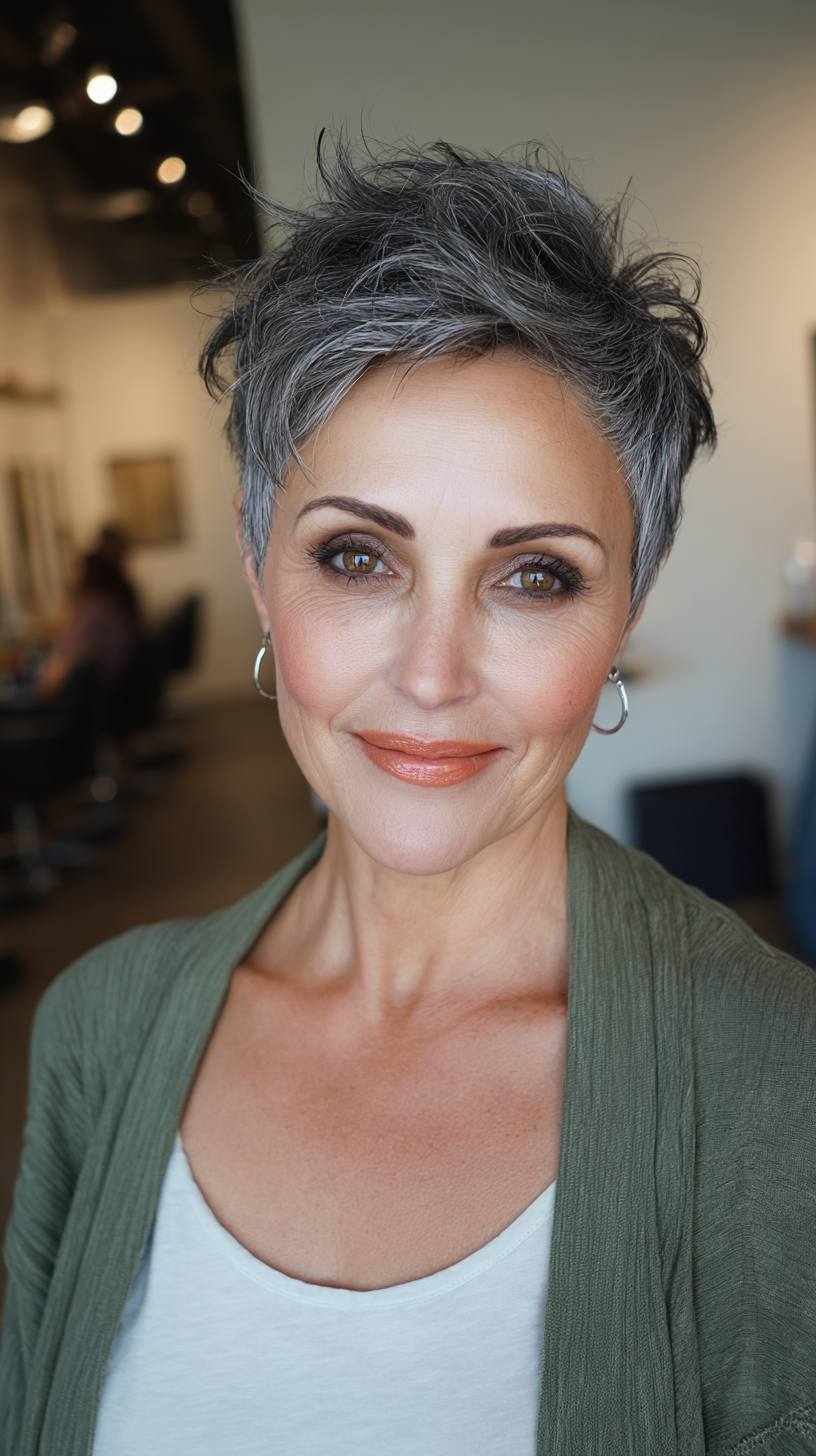 Chic Textured Silver Pixie Cut