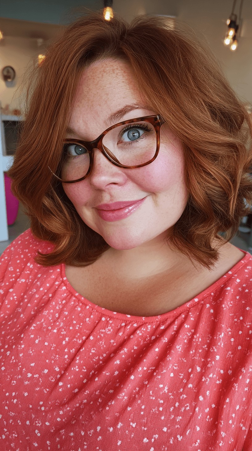 Chic Textured Waves with Rich Auburn Color