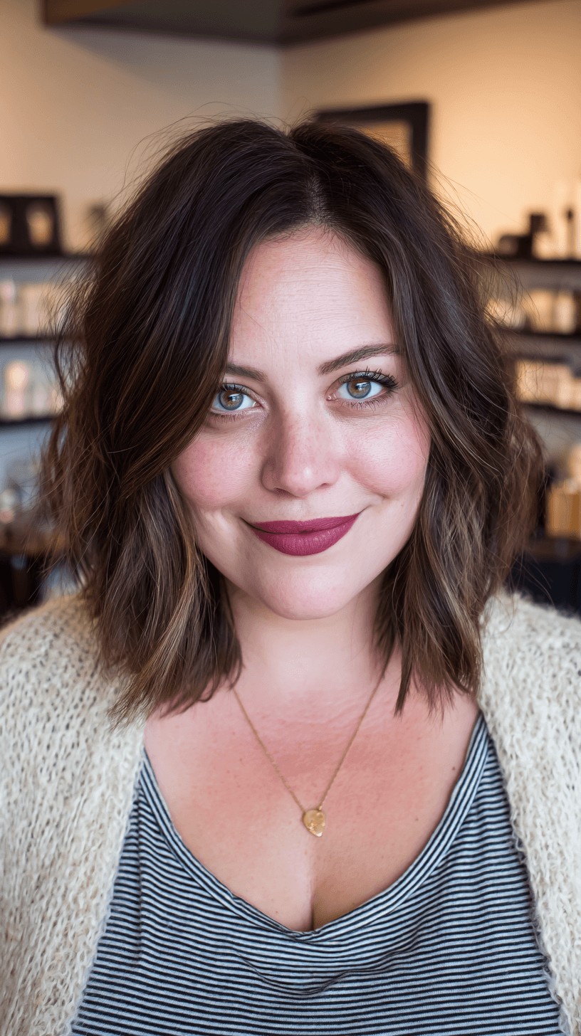 chic wavy lob with subtle highlights