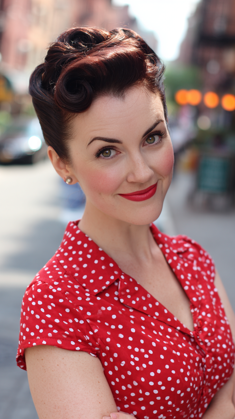 Classic Vintage Pin-Up Updo with Glossy Curls