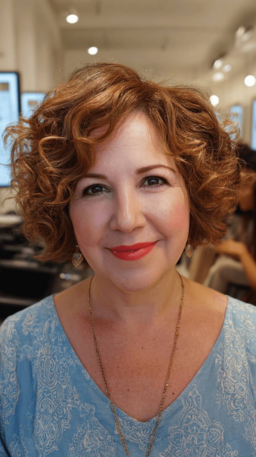 Dynamic Curly Copper Bob with Soft Volume