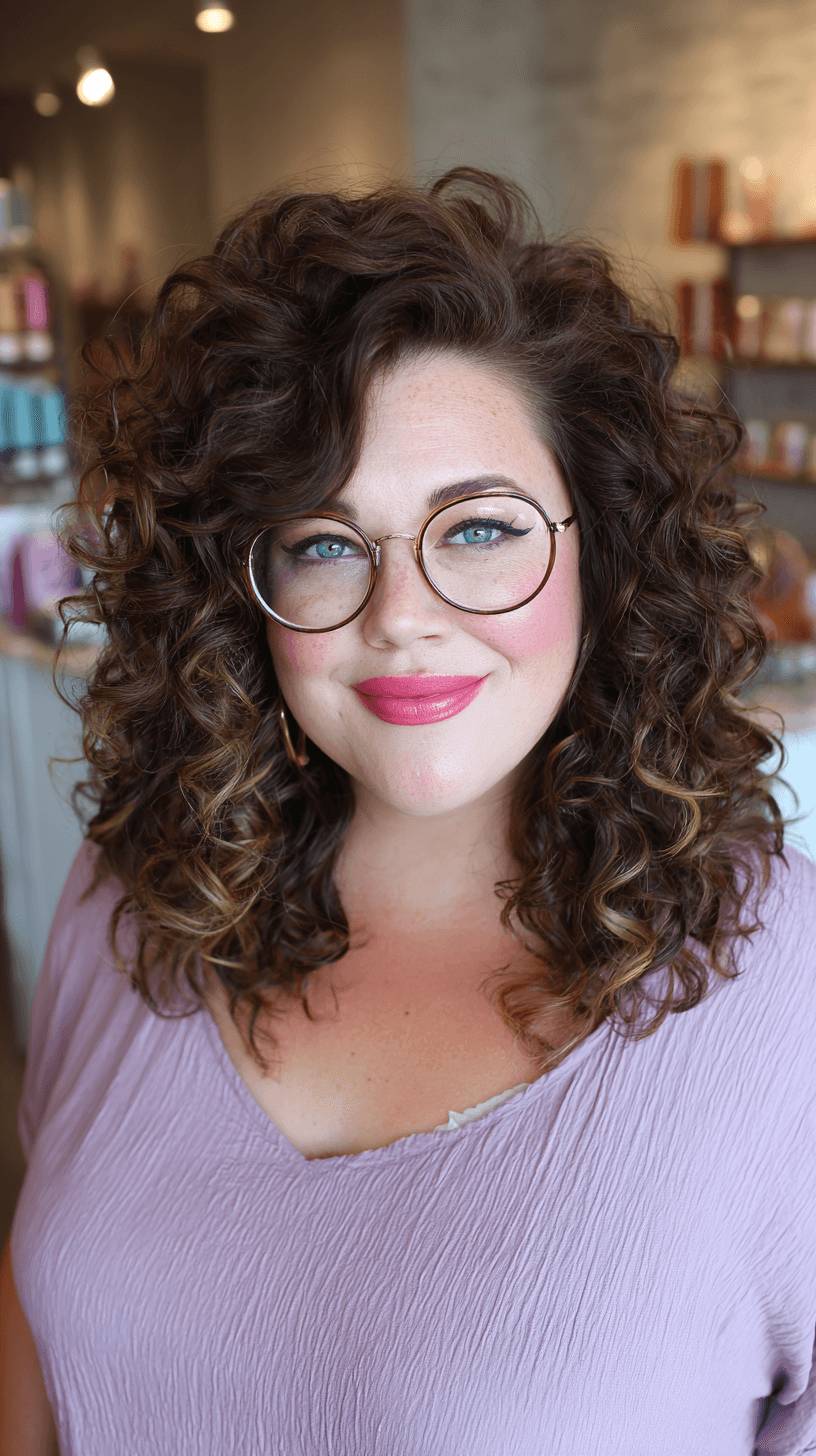 Dynamic Curly Lob with Soft Highlights