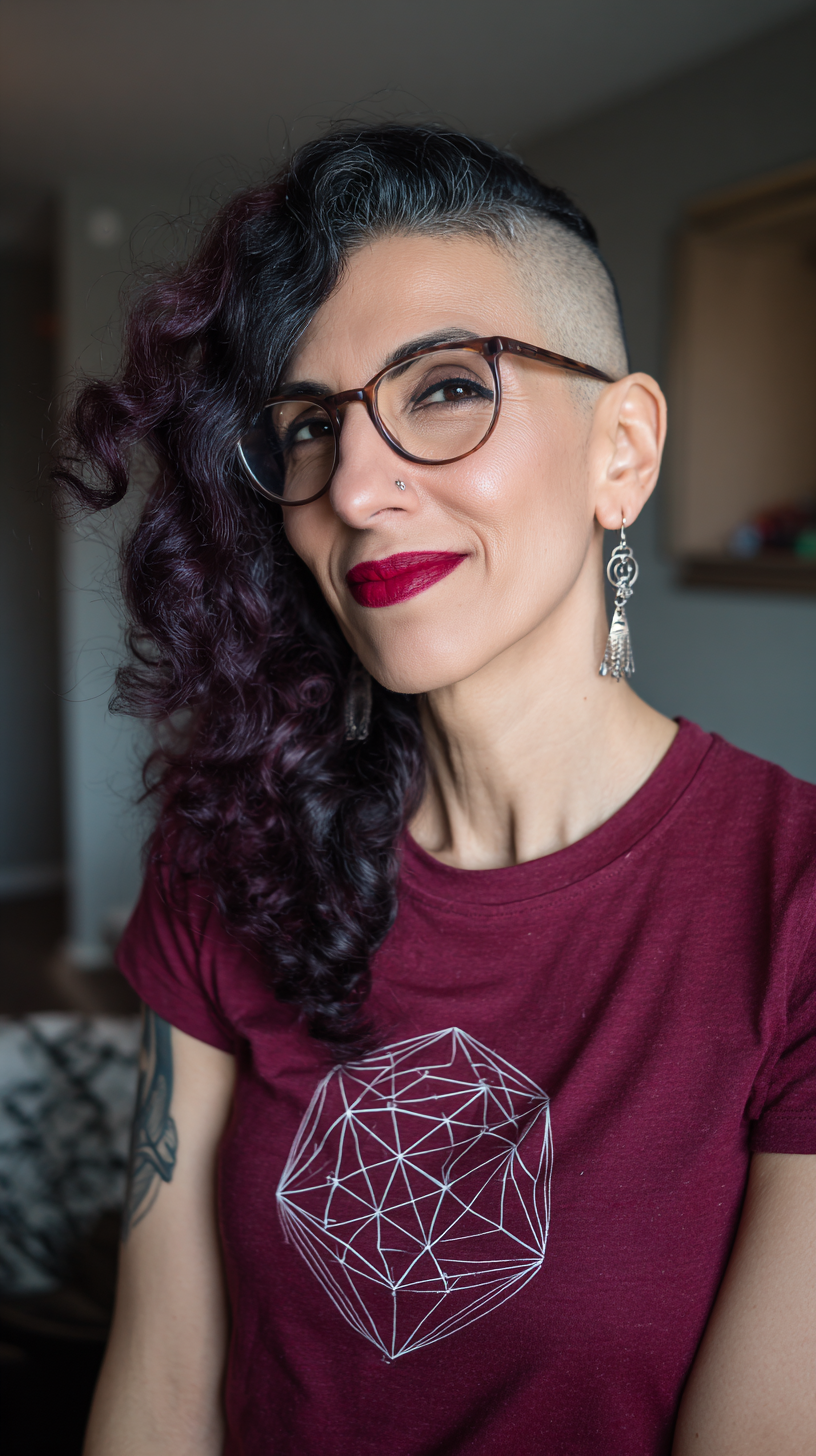 Edgy Curly Undercut with Vibrant Purple Tones