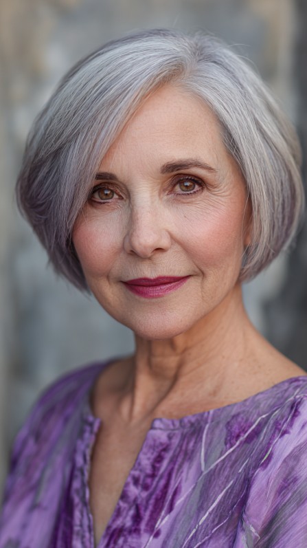 Elegant Short Grey Bob with Soft Waves