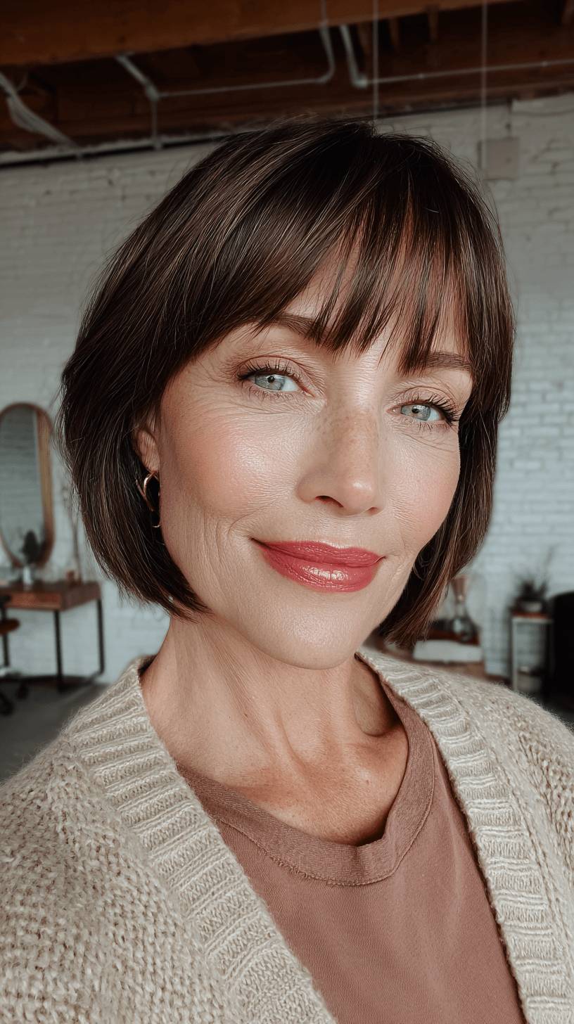 Modern Textured Razor Cut Bangs with Sleek Bob