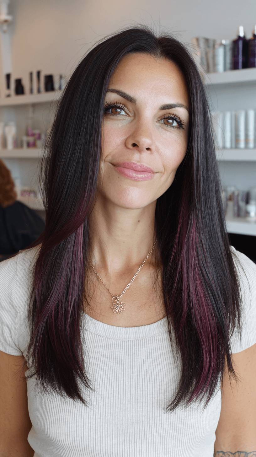 Sleek Long Cut with Bold Magenta Highlights