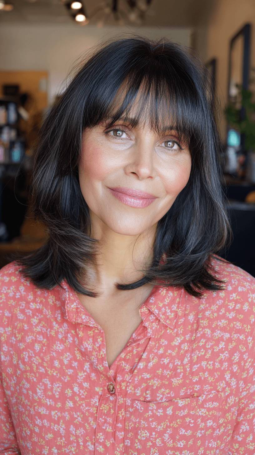 Soft Textured Razor Cut Bangs with Layered Lob