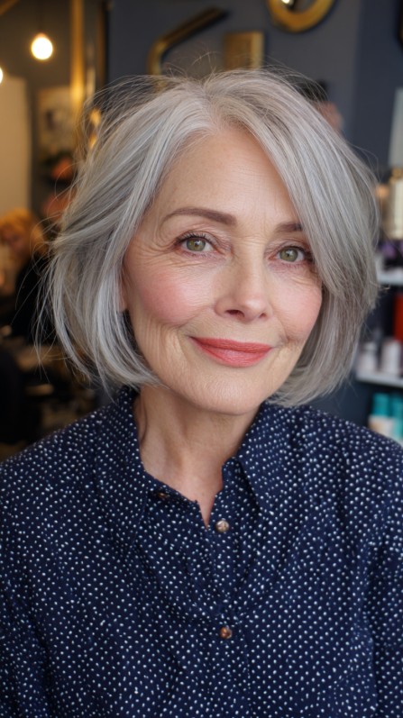 Softly Layered Grey Bob with Gentle Movement