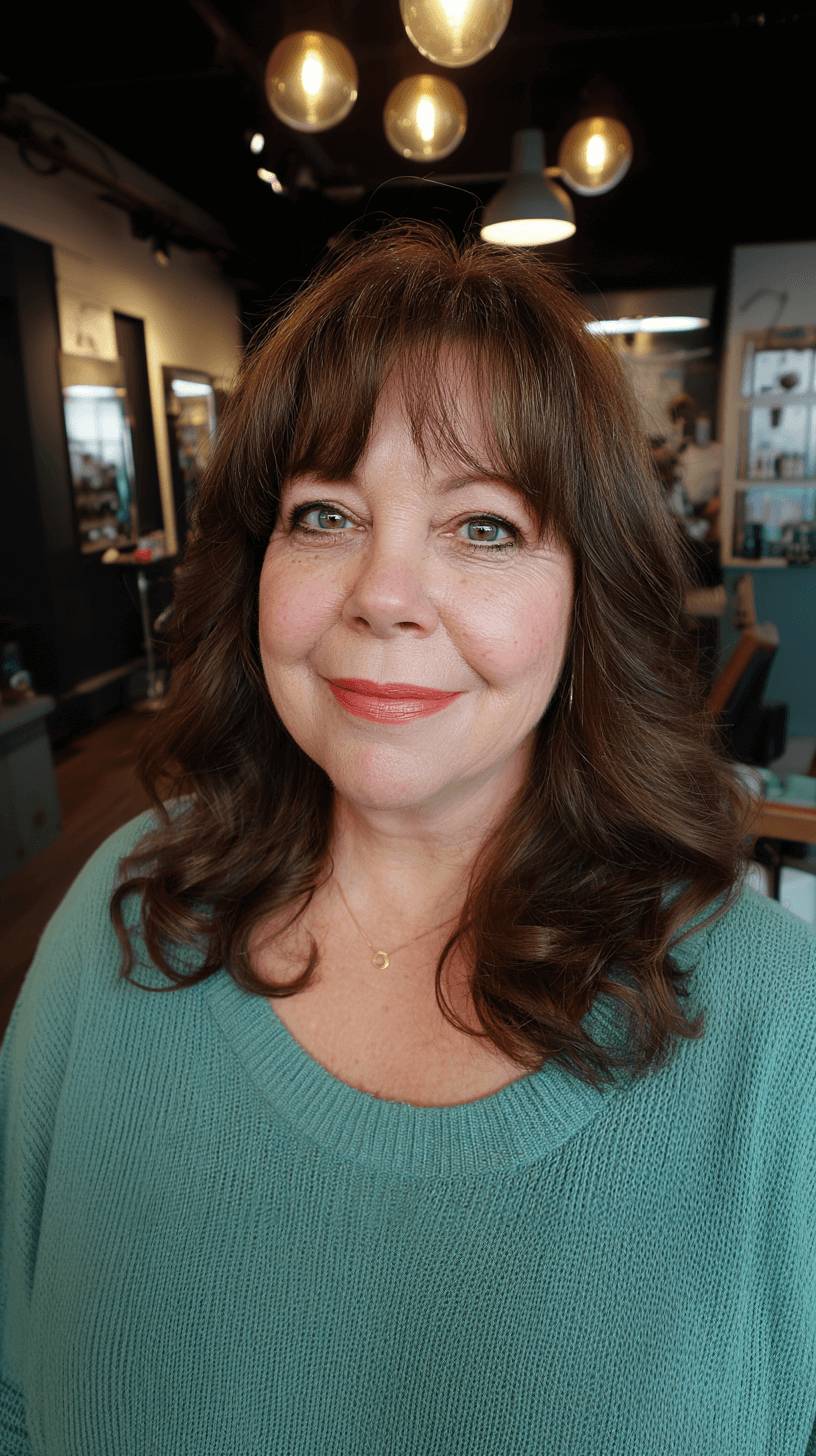 Softly Layered Razor Cut Bangs with Gentle Curls