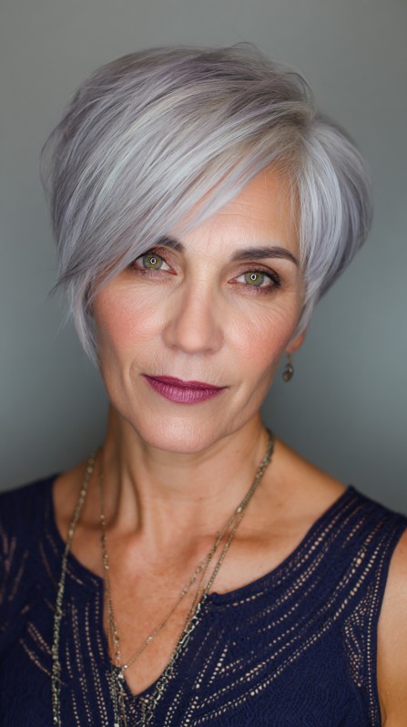 Stylish Short Grey Asymmetrical Cut with Soft Layers