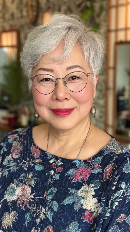 Stylish Short Grey Cut with Soft Volume