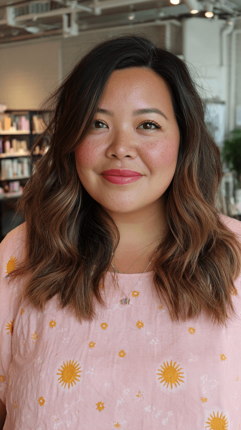 Textured Mid-Length Waves with Balayage Accents