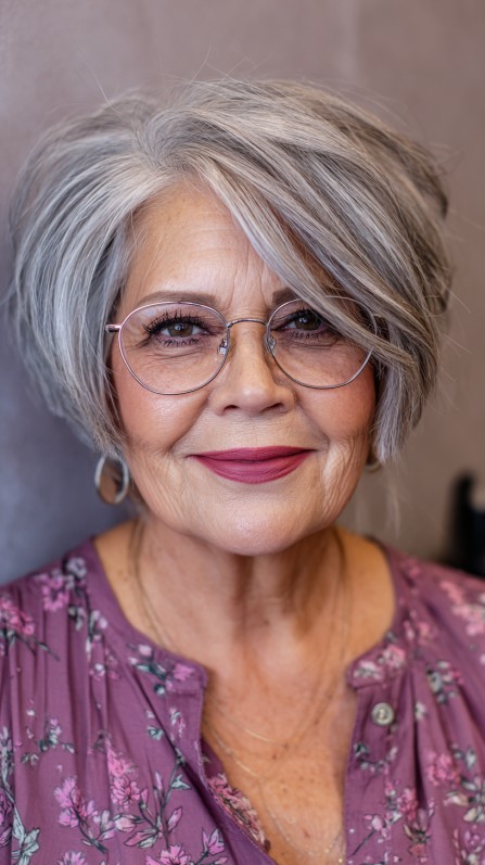 Textured Short Grey Bob with Subtle Waves