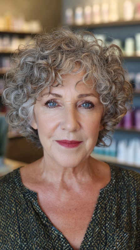 Textured Short Grey Curly Cut with Soft Volume