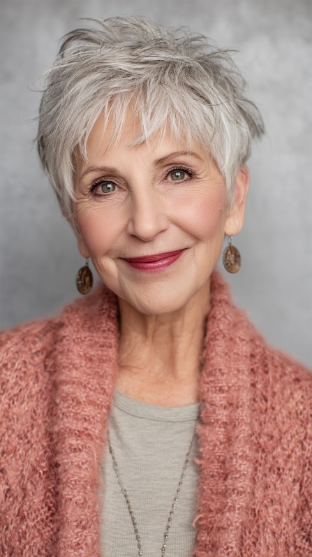 Textured Short Grey Pixie with Playful Volume