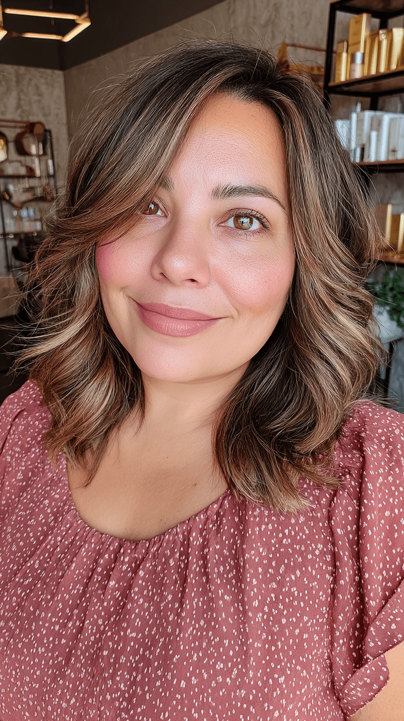 Textured Shoulder-Length Waves with Subtle Caramel Balayage