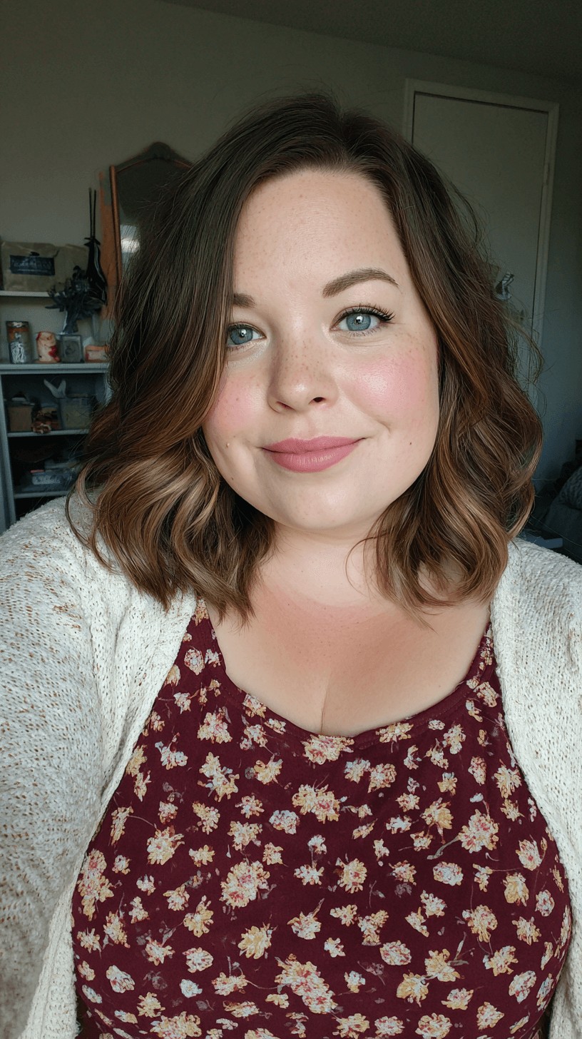 Textured Shoulder-Length Waves with Warm Chestnut Highlights