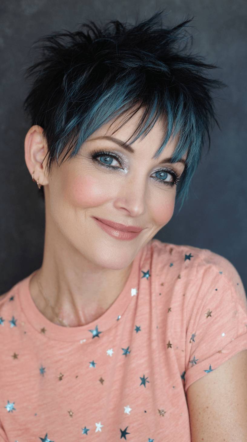 Textured Spiky Pixie with Vibrant Blue Highlights