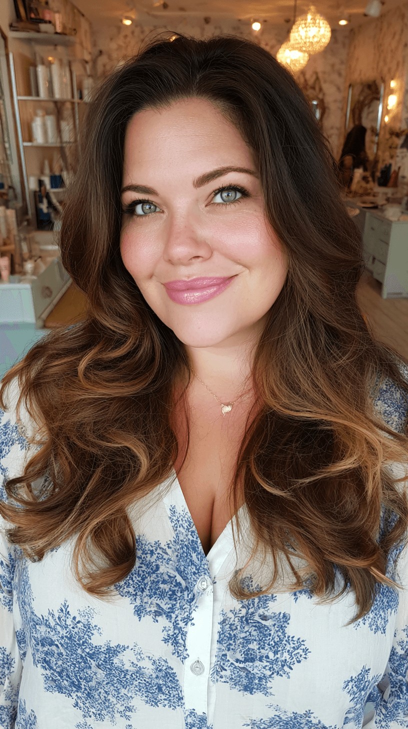 Voluminous Long Layers with Warm Ombre Highlights