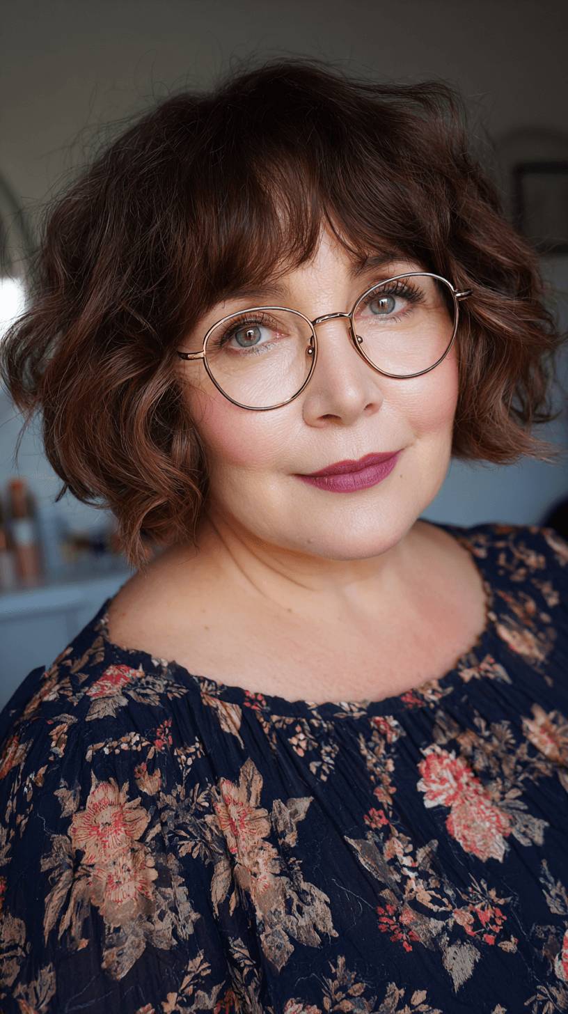 Chic Curly Bob with Soft Bangs