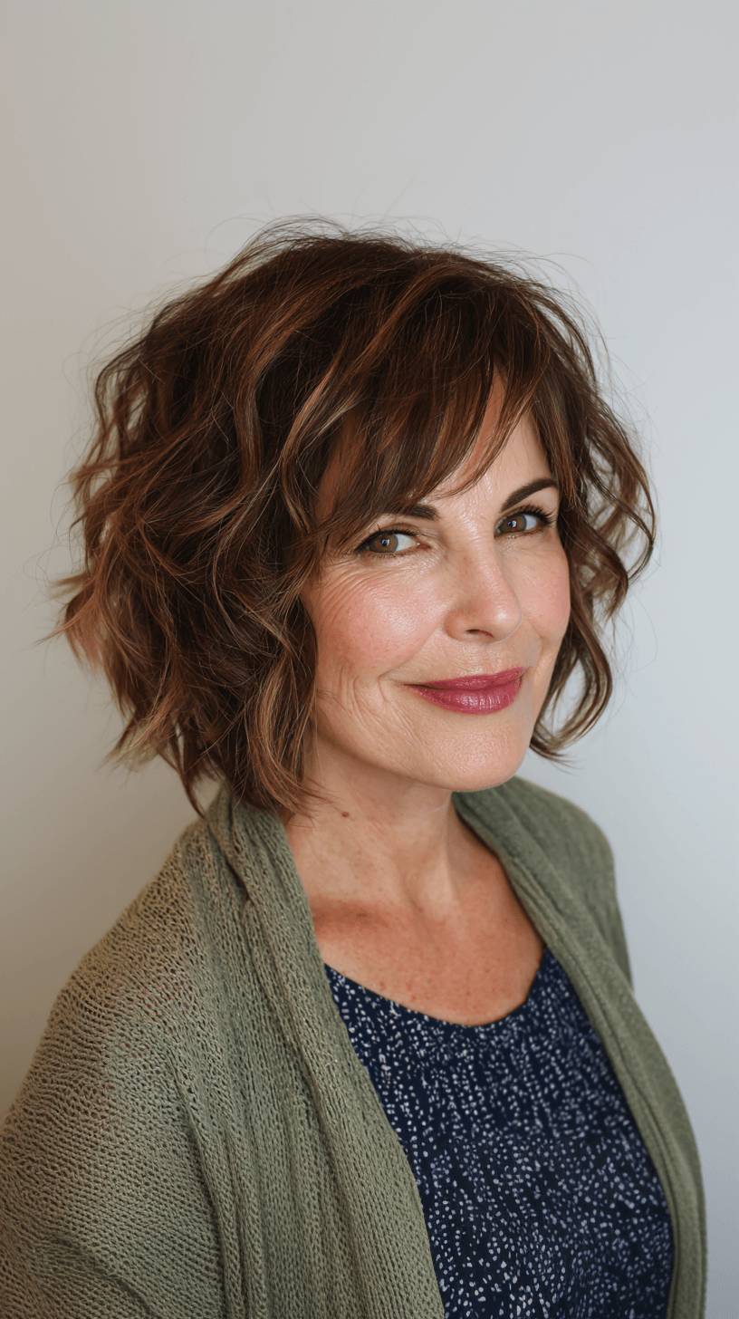 Chic Textured Wavy Bob with Soft Highlights