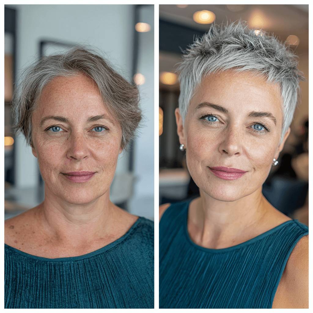 Stylish Short Spiky Cut with Soft Silver Highlights