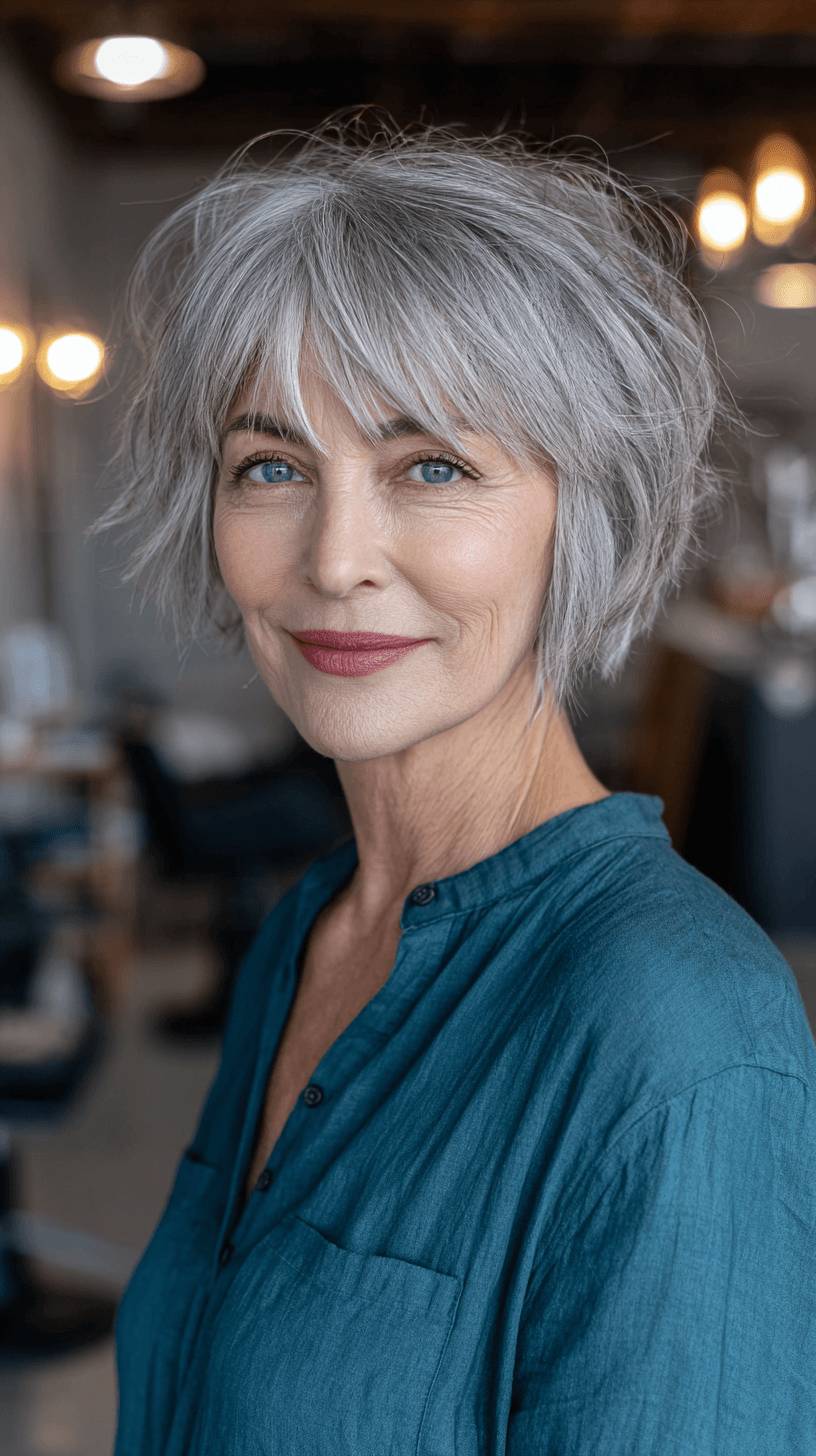 Textured Silver Short Bob with Playful Layers