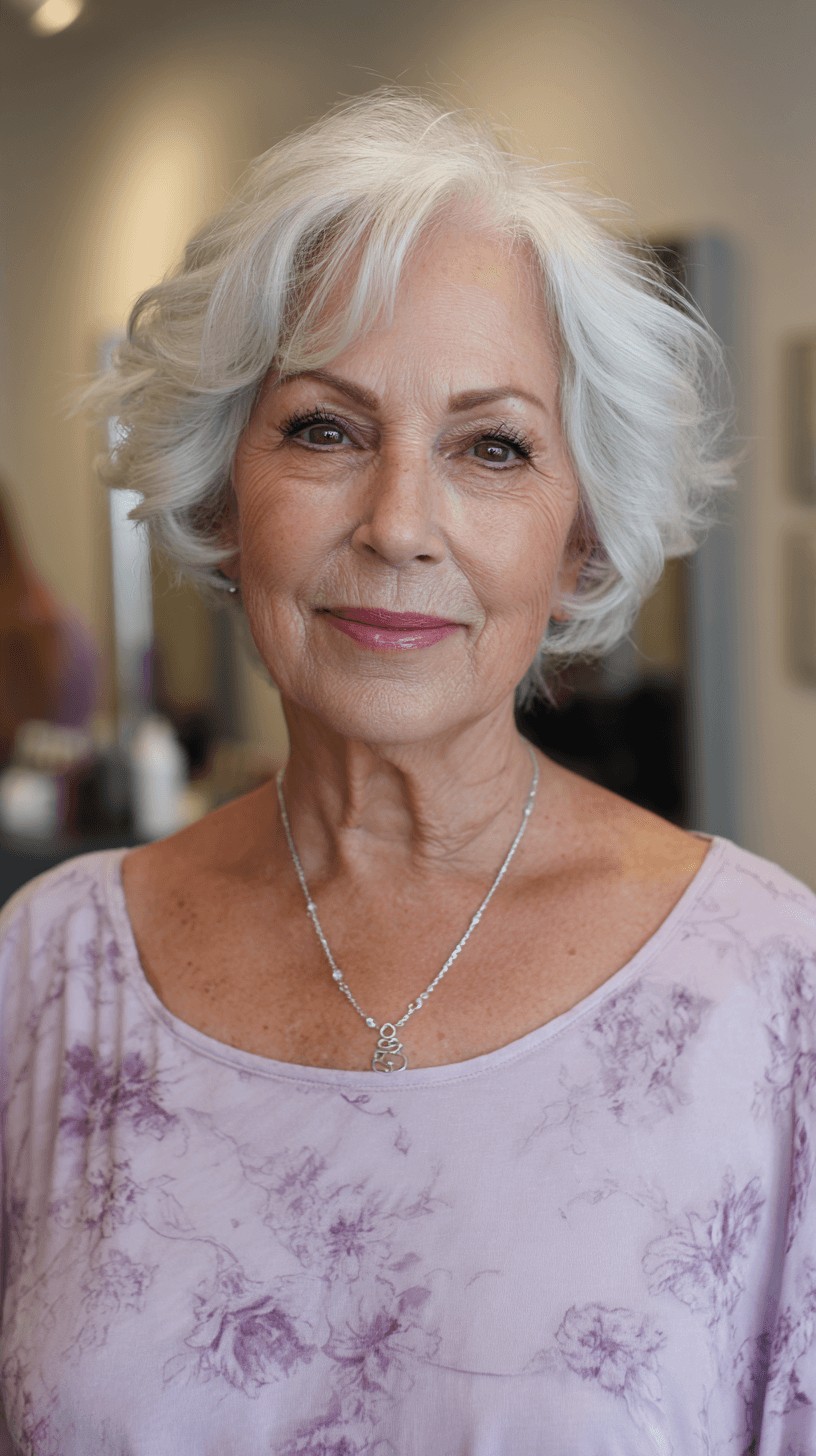 Stylish Textured Silver Bob with Soft Waves