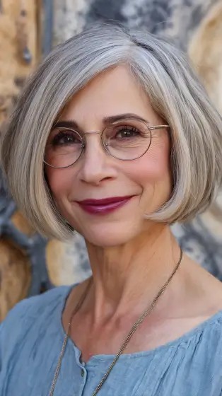 Stylish Silver Oval Bob with Soft Layers
