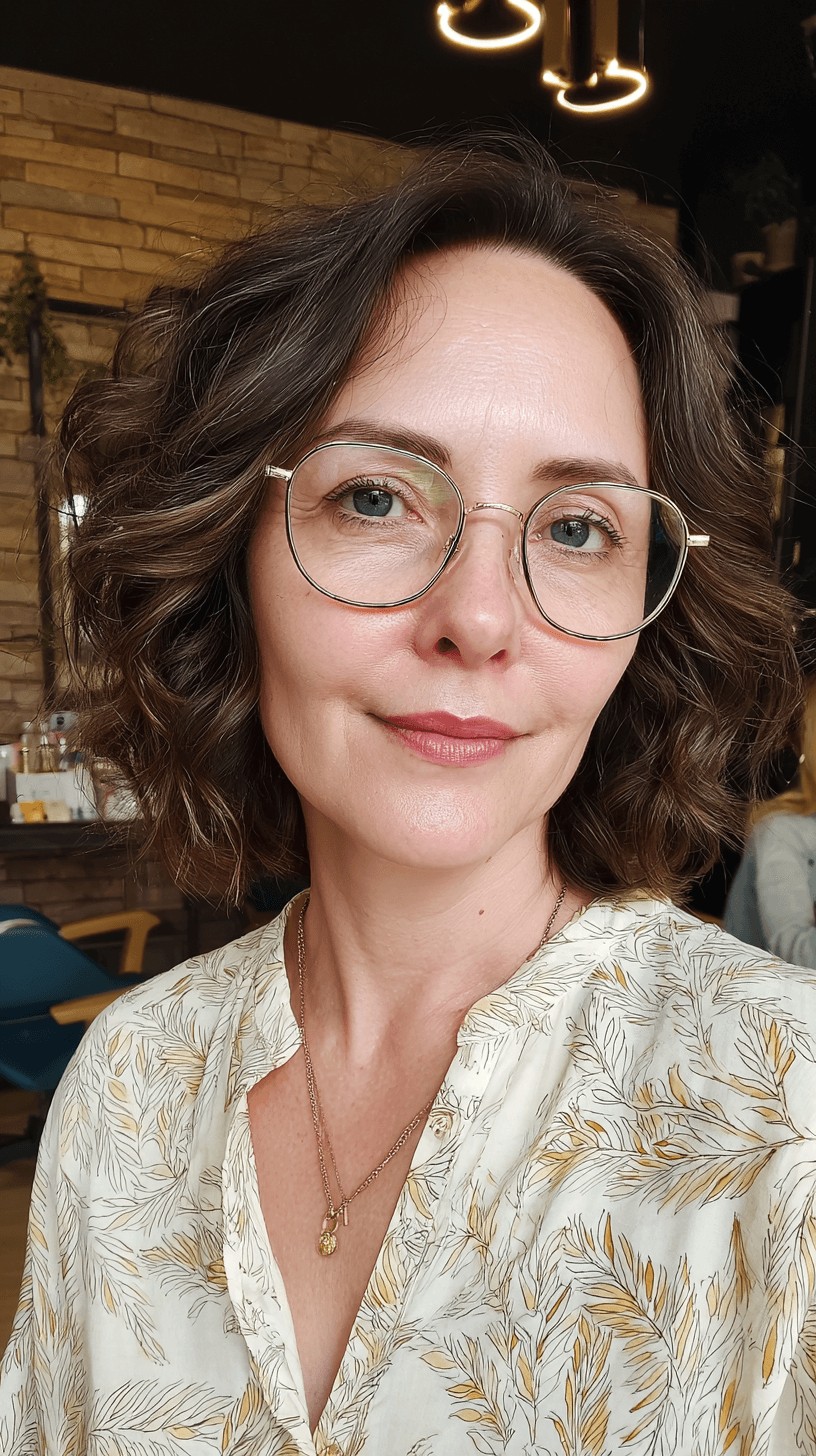 Charming Curly Dark Brown Lob with Soft Layers