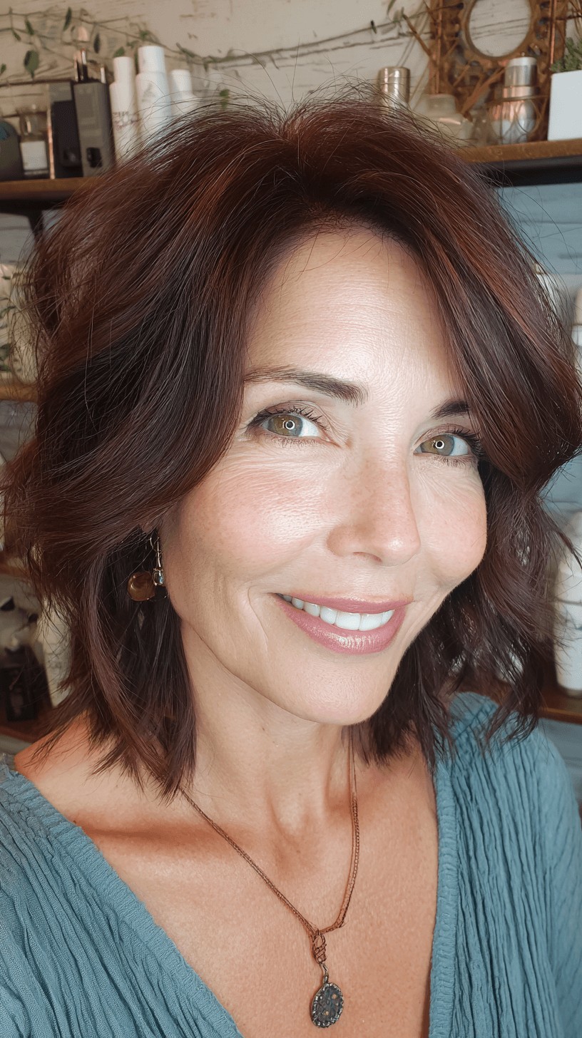 Charming Dark Brown Textured Lob with Soft Waves